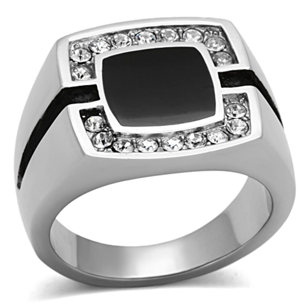 TK1183 - High polished (no plating) Stainless Steel Ring with Top Grade Crystal  in Clear-0