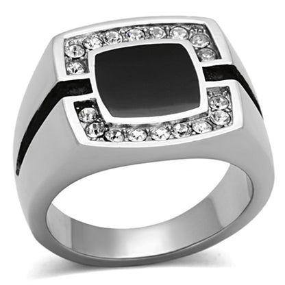 TK1183 - High polished (no plating) Stainless Steel Ring with Top Grade Crystal  in Clear-0