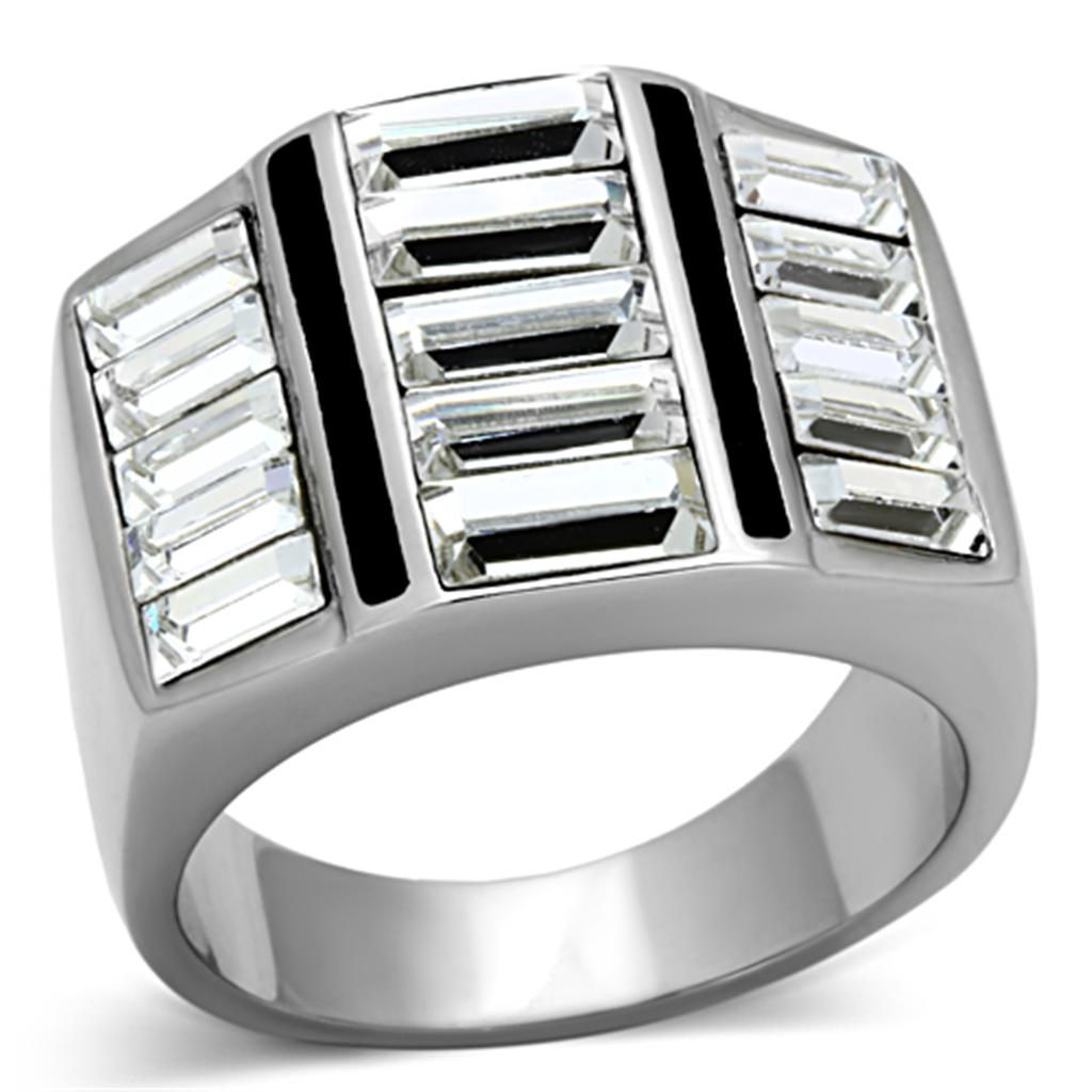 TK1185 - High polished (no plating) Stainless Steel Ring with Top Grade Crystal  in Clear-0