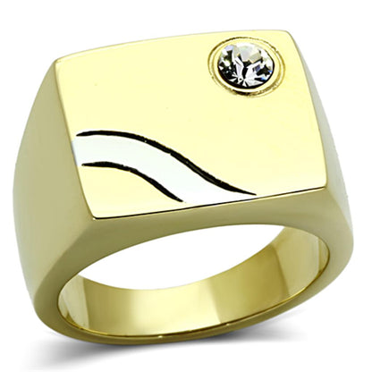 TK1186 - Two-Tone IP Gold (Ion Plating) Stainless Steel Ring with Top Grade Crystal  in Clear-0