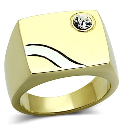 TK1186 - Two-Tone IP Gold (Ion Plating) Stainless Steel Ring with Top Grade Crystal  in Clear-0