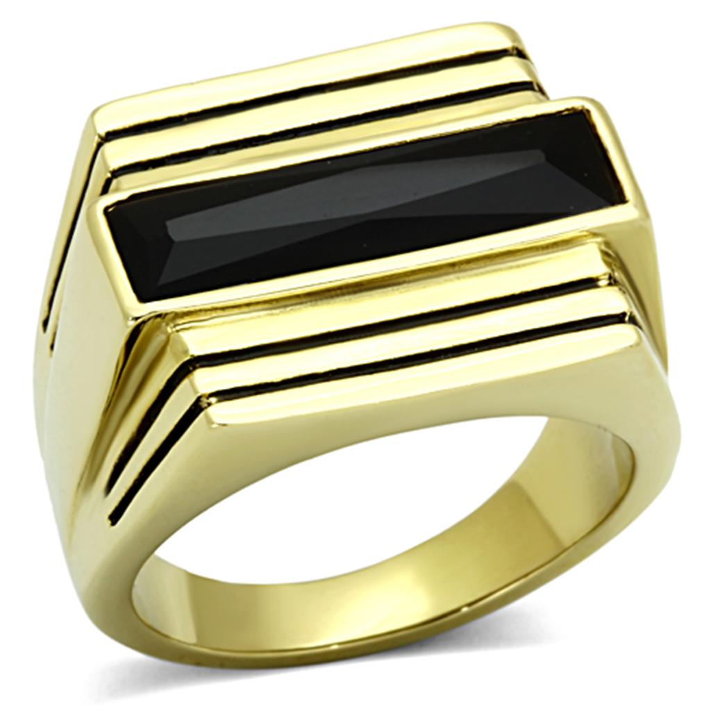 TK1188 - IP Gold(Ion Plating) Stainless Steel Ring with Synthetic Synthetic Glass in Jet-0