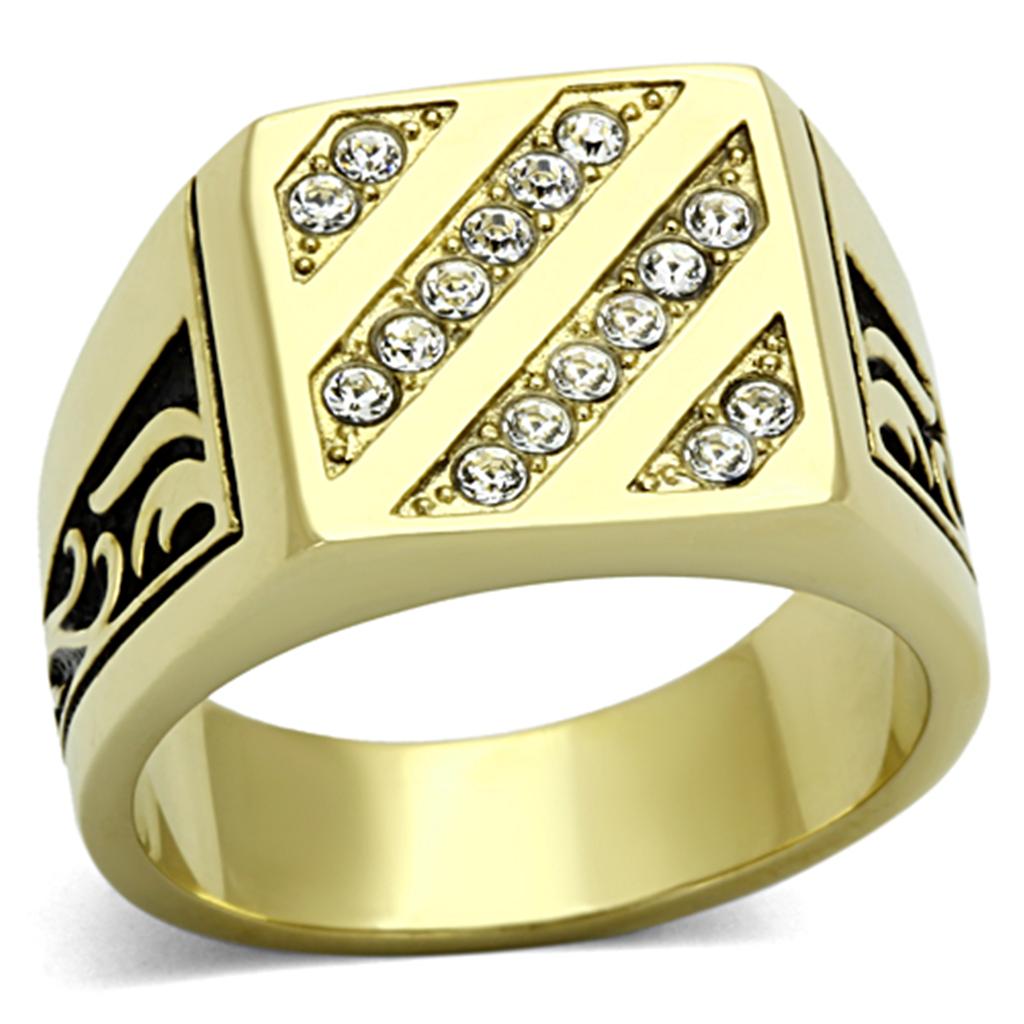 TK1189 - IP Gold(Ion Plating) Stainless Steel Ring with Top Grade Crystal  in Clear-0