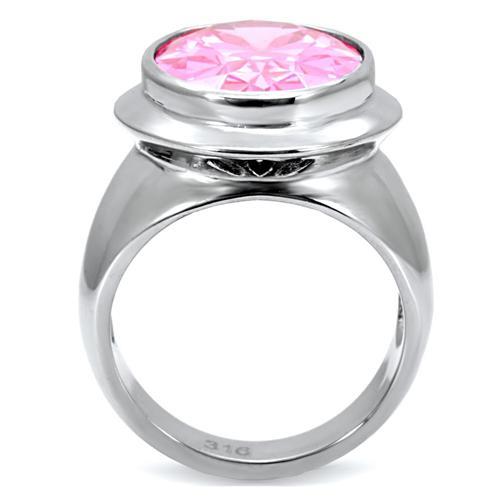 TK118 - High polished (no plating) Stainless Steel Ring with AAA Grade CZ  in Rose-3