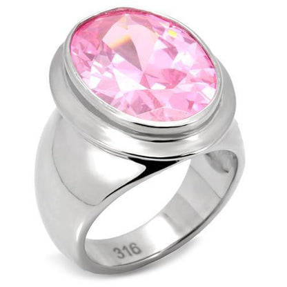 TK118 - High polished (no plating) Stainless Steel Ring with AAA Grade CZ  in Rose-0