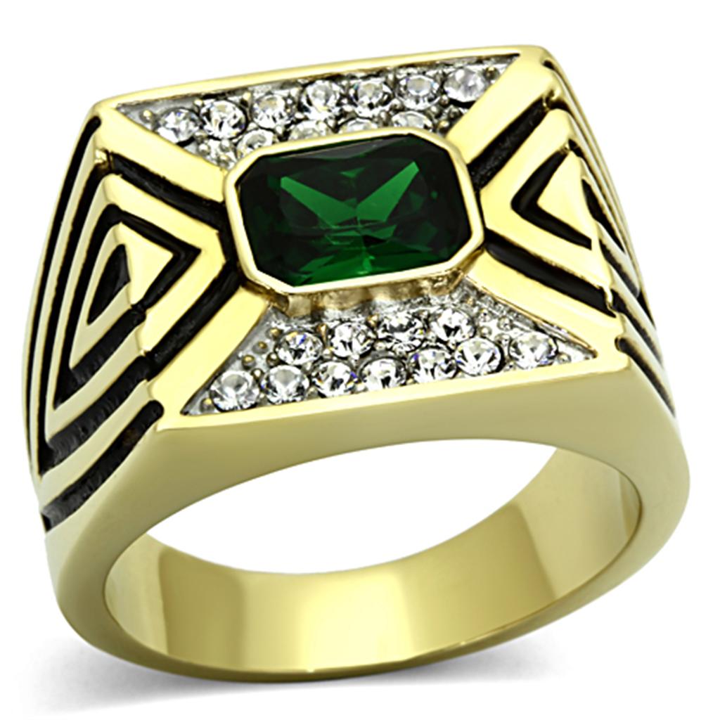 TK1195 - Two-Tone IP Gold (Ion Plating) Stainless Steel Ring with Synthetic Synthetic Glass in Emerald-0