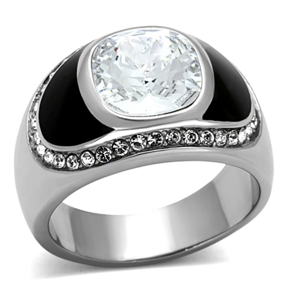 TK1199 - High polished (no plating) Stainless Steel Ring with Top Grade Crystal  in Clear-0