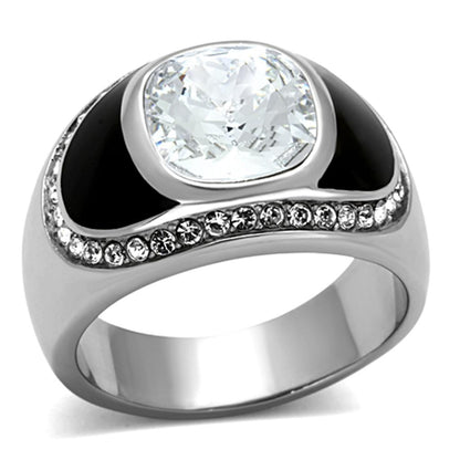 TK1199 - High polished (no plating) Stainless Steel Ring with Top Grade Crystal  in Clear-0