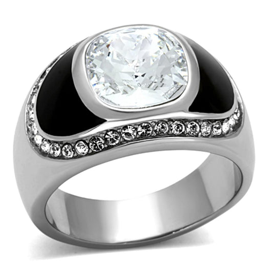 TK1199 - High polished (no plating) Stainless Steel Ring with Top Grade Crystal  in Clear-0