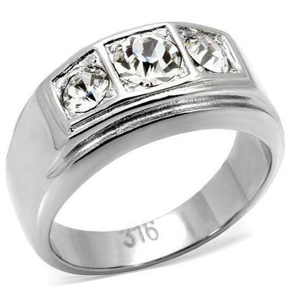 TK119 - High polished (no plating) Stainless Steel Ring with Top Grade Crystal  in Clear-0