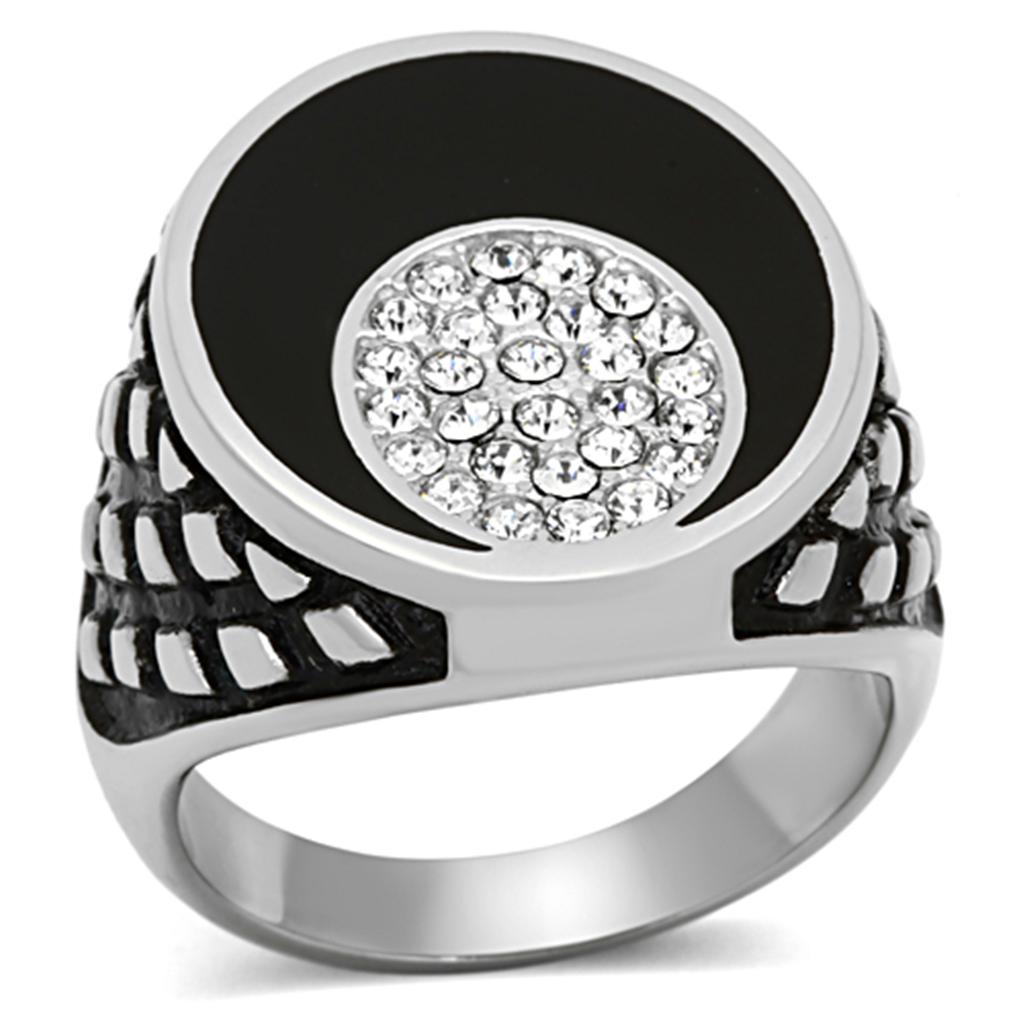 TK1200 - High polished (no plating) Stainless Steel Ring with Top Grade Crystal  in Clear-0