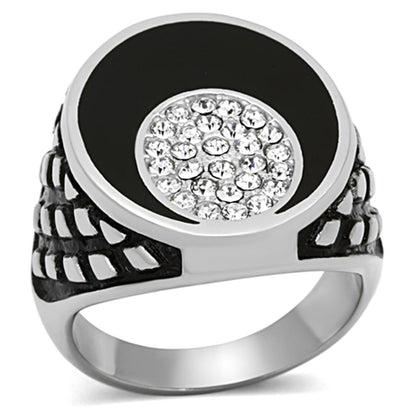 TK1200 - High polished (no plating) Stainless Steel Ring with Top Grade Crystal  in Clear-0