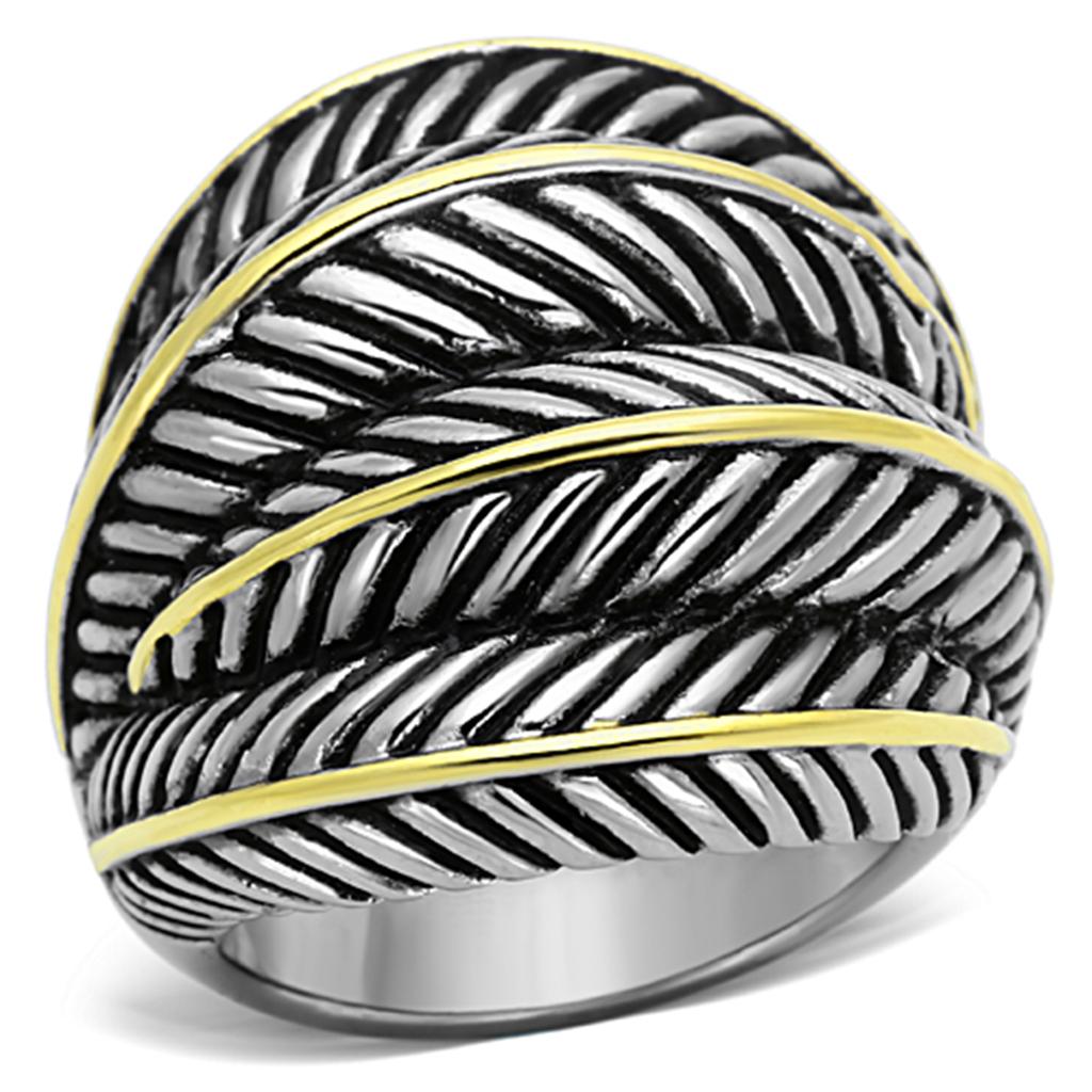 TK1209 - Two-Tone IP Gold (Ion Plating) Stainless Steel Ring with Epoxy  in Jet-0