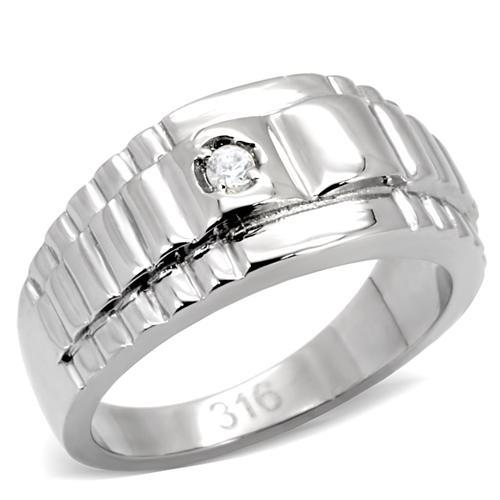 TK120 - High polished (no plating) Stainless Steel Ring with AAA Grade CZ  in Clear-0