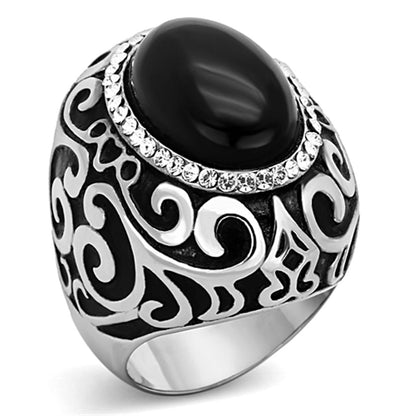 TK1211 - High polished (no plating) Stainless Steel Ring with Synthetic Cat Eye in Jet-0