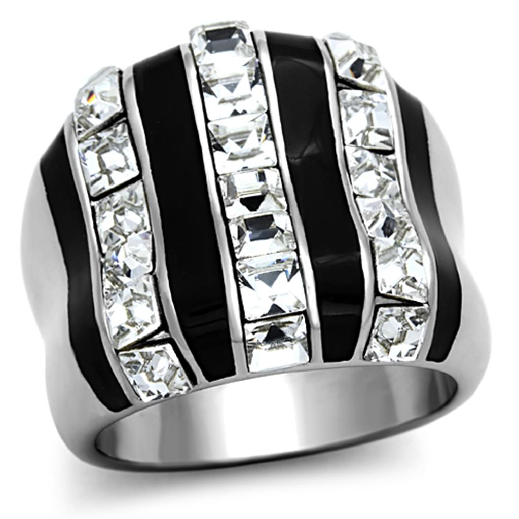 TK1213 - High polished (no plating) Stainless Steel Ring with Top Grade Crystal  in Clear-0