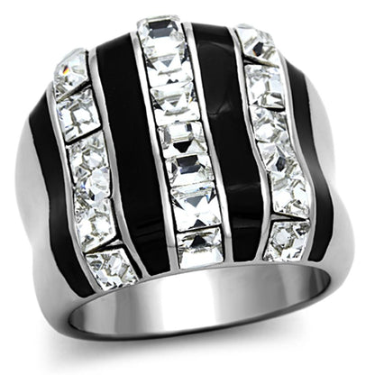 TK1213 - High polished (no plating) Stainless Steel Ring with Top Grade Crystal  in Clear-0