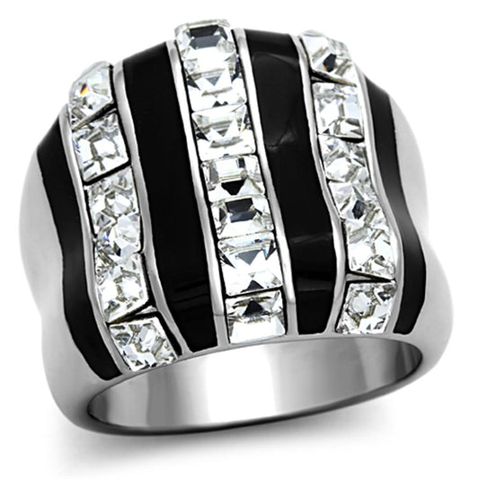 TK1213 - High polished (no plating) Stainless Steel Ring with Top Grade Crystal  in Clear-0