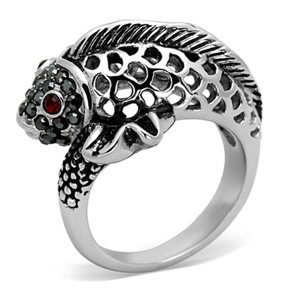 TK1215 - High polished (no plating) Stainless Steel Ring with Top Grade Crystal  in Siam-0