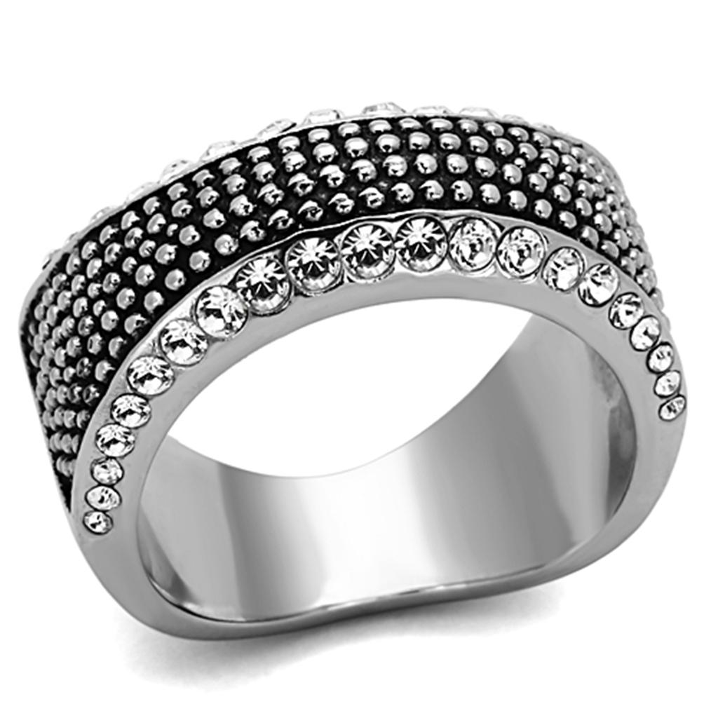 TK1216 - High polished (no plating) Stainless Steel Ring with Top Grade Crystal  in Clear-0