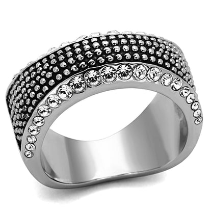 TK1216 - High polished (no plating) Stainless Steel Ring with Top Grade Crystal  in Clear-0