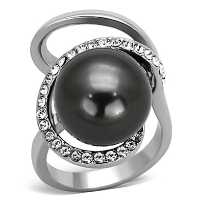 TK1218 - High polished (no plating) Stainless Steel Ring with Synthetic Pearl in Gray-0