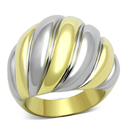 TK1219 - Two-Tone IP Gold (Ion Plating) Stainless Steel Ring with No Stone-0