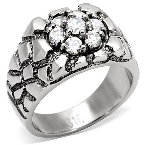 TK121 - High polished (no plating) Stainless Steel Ring with AAA Grade CZ  in Clear-0