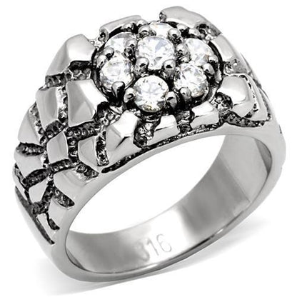 TK121 - High polished (no plating) Stainless Steel Ring with AAA Grade CZ  in Clear-0