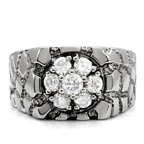 TK121 - High polished (no plating) Stainless Steel Ring with AAA Grade CZ  in Clear-2