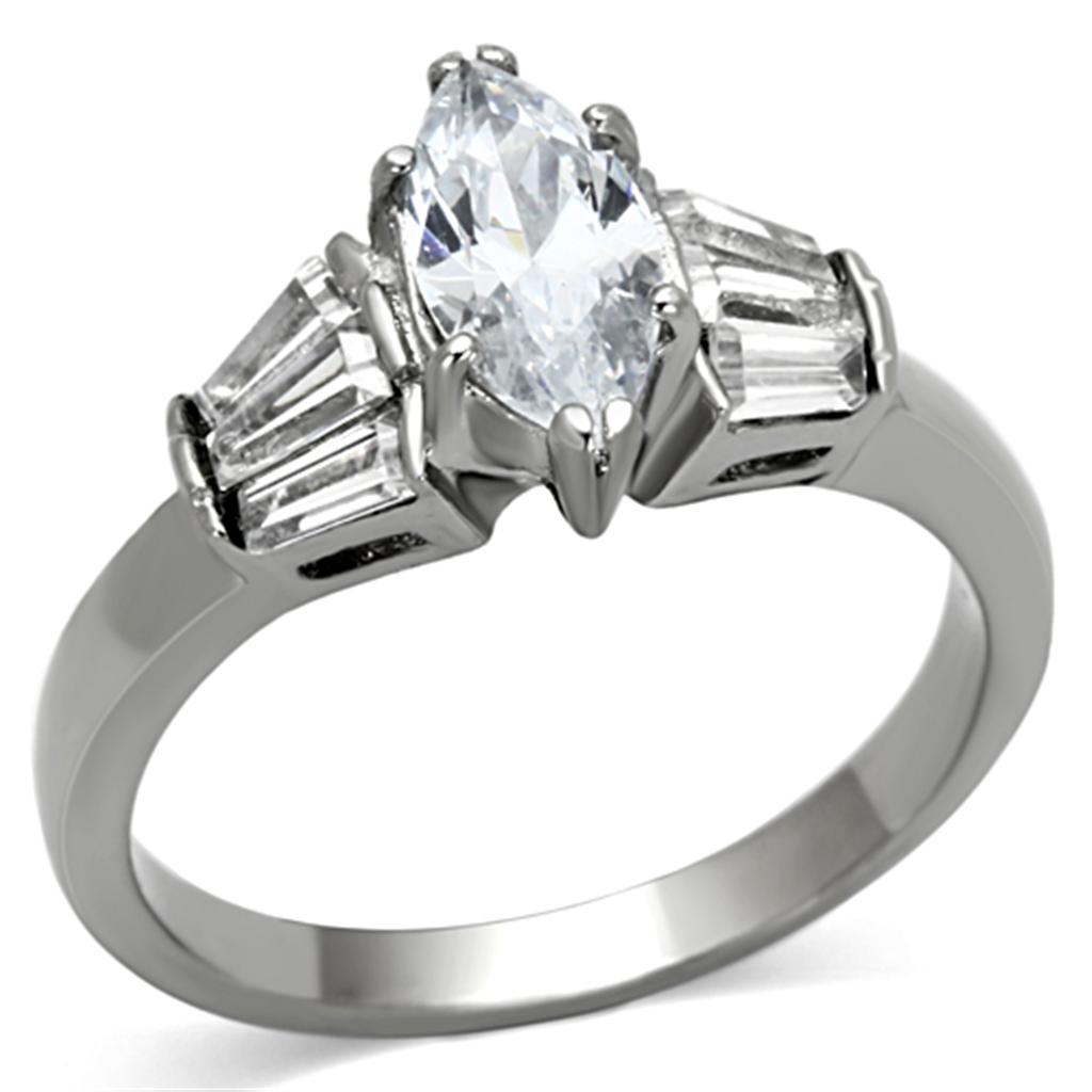 TK1220 - High polished (no plating) Stainless Steel Ring with AAA Grade CZ  in Clear-0