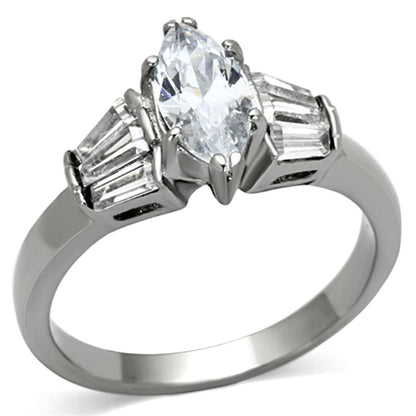 TK1220 - High polished (no plating) Stainless Steel Ring with AAA Grade CZ  in Clear-0