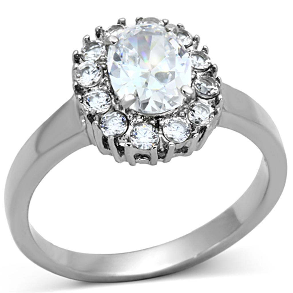 TK1223 - High polished (no plating) Stainless Steel Ring with AAA Grade CZ  in Clear-0