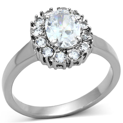 TK1223 - High polished (no plating) Stainless Steel Ring with AAA Grade CZ  in Clear-0