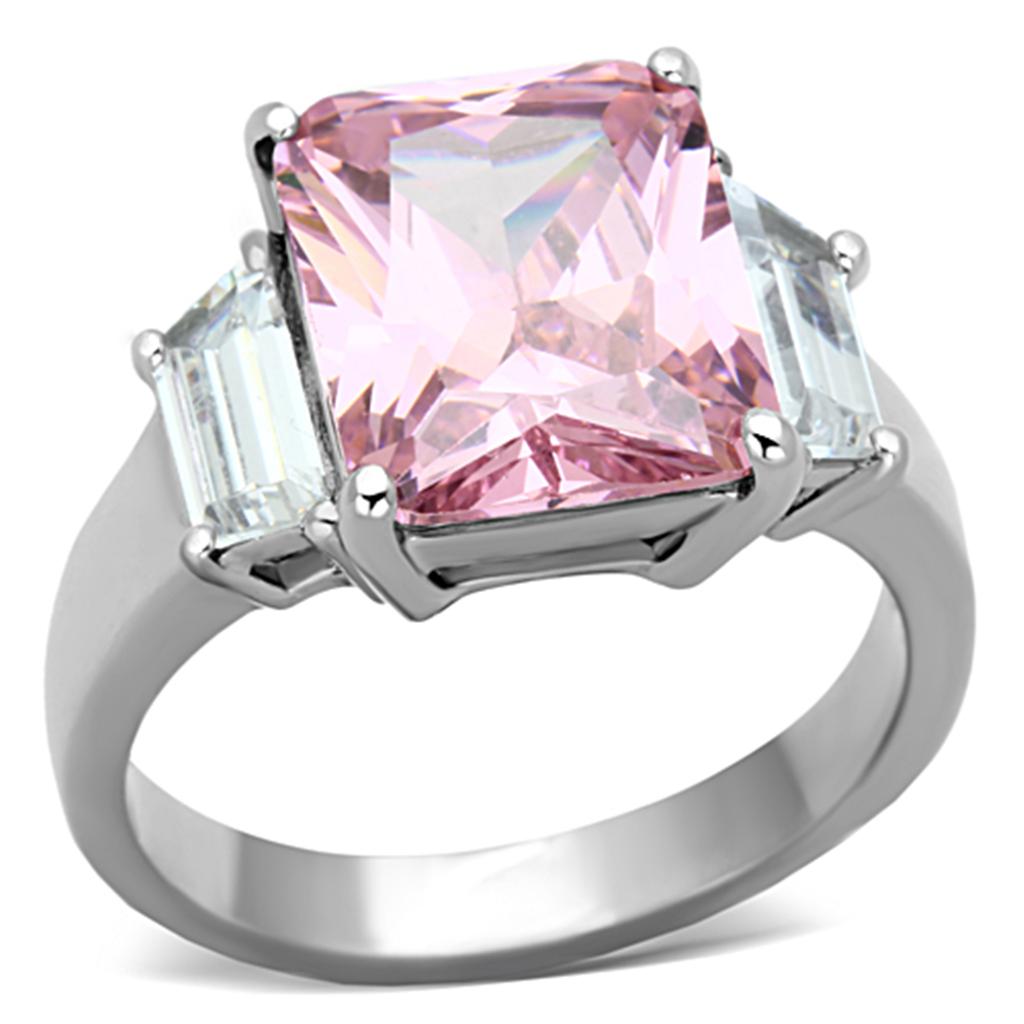 TK1224 - High polished (no plating) Stainless Steel Ring with AAA Grade CZ  in Rose-0