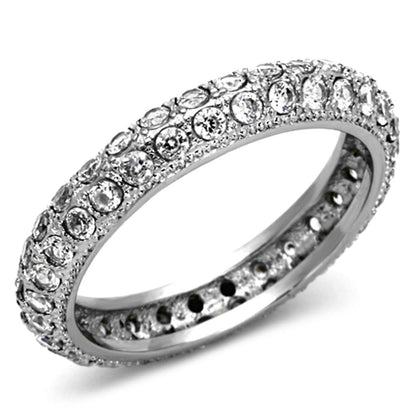 TK1225 - High polished (no plating) Stainless Steel Ring with AAA Grade CZ  in Clear-0