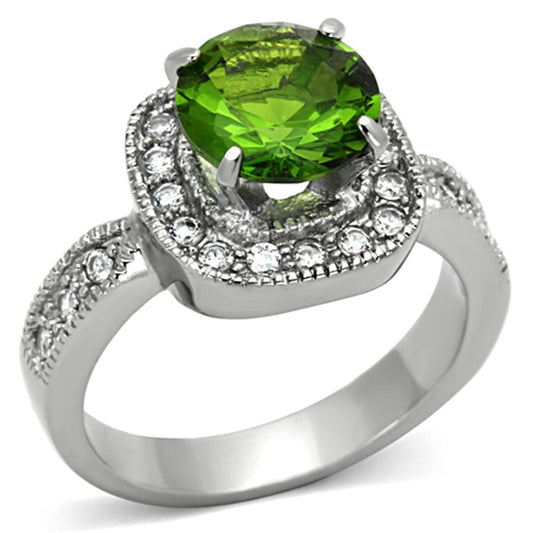 TK1227 - High polished (no plating) Stainless Steel Ring with Synthetic Synthetic Glass in Peridot-0