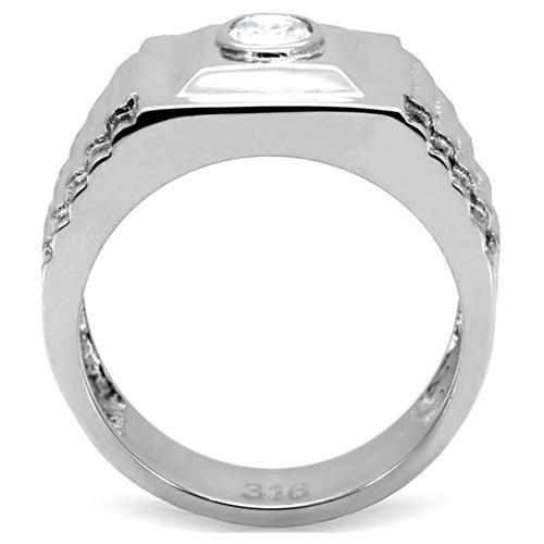 TK122 - High polished (no plating) Stainless Steel Ring with AAA Grade CZ  in Clear-3