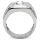 TK122 - High polished (no plating) Stainless Steel Ring with AAA Grade CZ  in Clear-3