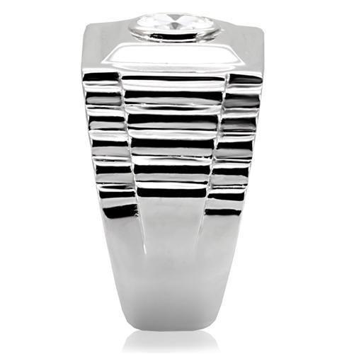 TK122 - High polished (no plating) Stainless Steel Ring with AAA Grade CZ  in Clear-4
