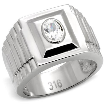 TK122 - High polished (no plating) Stainless Steel Ring with AAA Grade CZ  in Clear-0
