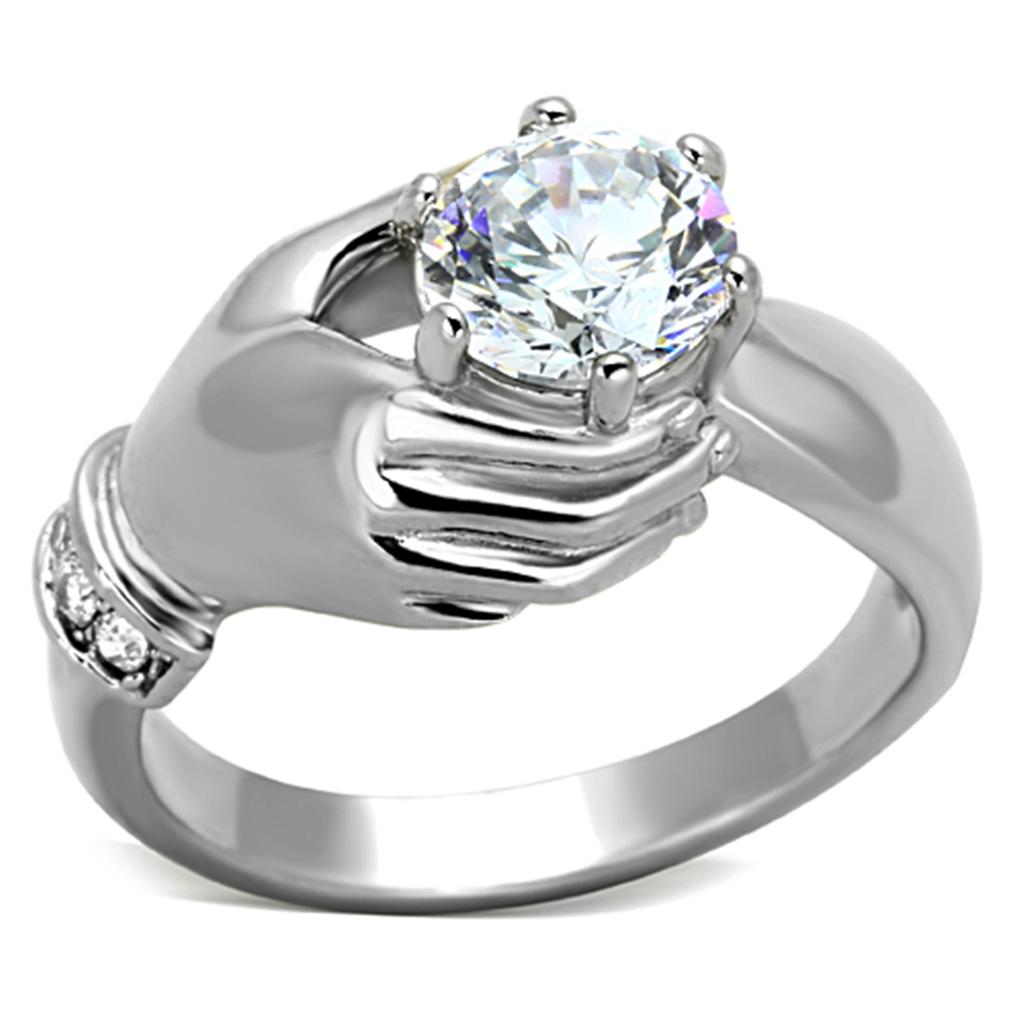 TK1230 - High polished (no plating) Stainless Steel Ring with AAA Grade CZ  in Clear-0