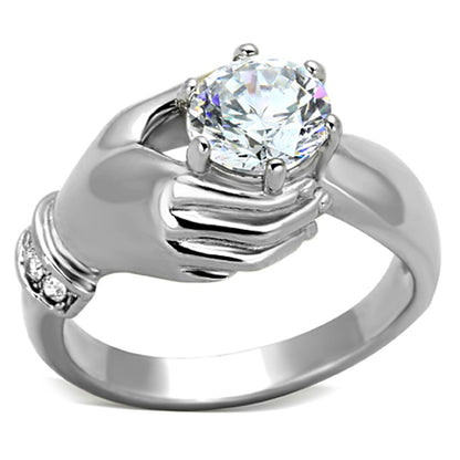 TK1230 - High polished (no plating) Stainless Steel Ring with AAA Grade CZ  in Clear-0