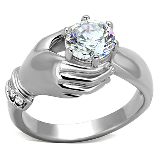 TK1230 - High polished (no plating) Stainless Steel Ring with AAA Grade CZ  in Clear-0