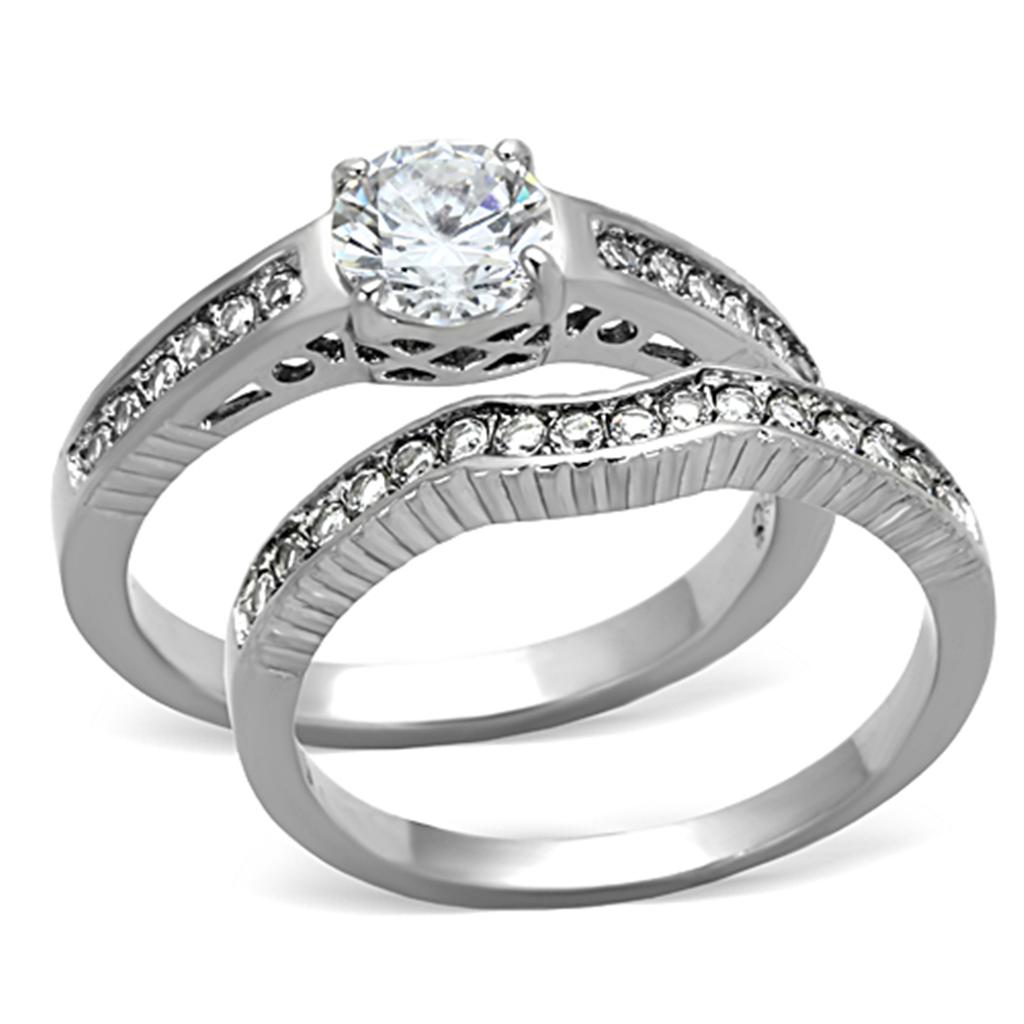 TK1231 - High polished (no plating) Stainless Steel Ring with AAA Grade CZ  in Clear-0