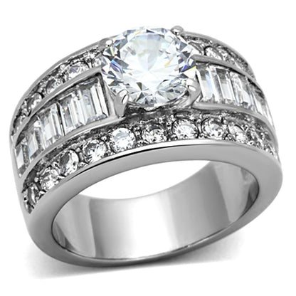 TK1232 - High polished (no plating) Stainless Steel Ring with AAA Grade CZ  in Clear-0