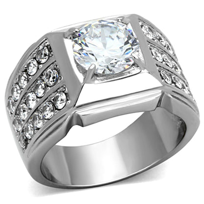 TK1233 - High polished (no plating) Stainless Steel Ring with AAA Grade CZ  in Clear-0