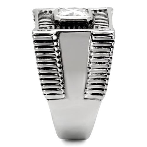 TK123 - High polished (no plating) Stainless Steel Ring with AAA Grade CZ  in Clear-4
