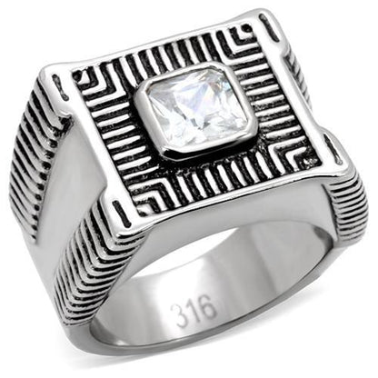 TK123 - High polished (no plating) Stainless Steel Ring with AAA Grade CZ  in Clear-0