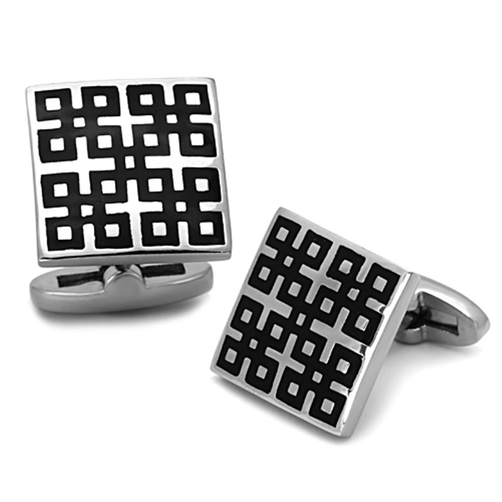 TK1243 - High polished (no plating) Stainless Steel Cufflink with Epoxy  in Jet-0